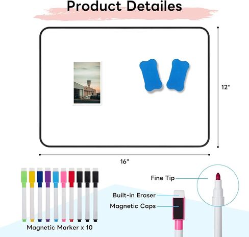 Small Dry Erase Board, 2 Pack A3 Double Sided 16"x12" Magnetic-Receptive Whiteboard for Magnets – Portable White Boards with 10 Pens & 2 Erasers for Home Office Classroom in Saudi Arabia
