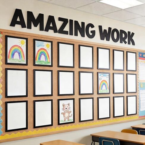 Amyhill Magnetic Student Work Display Bulletin Board Decoration Set Self-Adhesive Magnetic Storage Frames with Amazing Work Paper Cutouts Classroom Wall Decor for Teachers Back to School Supplies in Kuwait