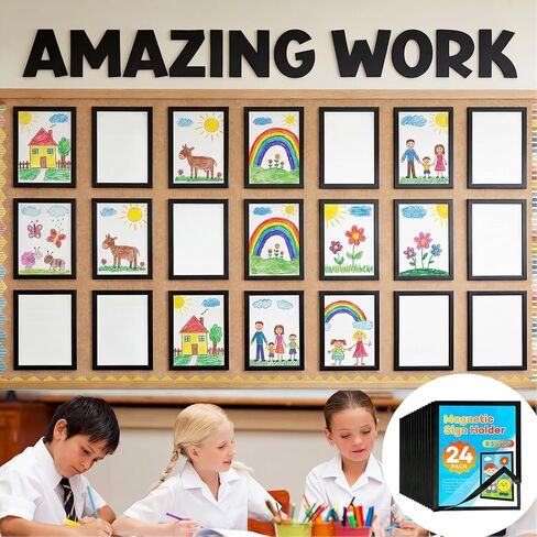 Amyhill Magnetic Student Work Display Bulletin Board Decoration Set Self-Adhesive Magnetic Storage Frames with Amazing Work Paper Cutouts Classroom Wall Decor for Teachers Back to School Supplies in Kuwait