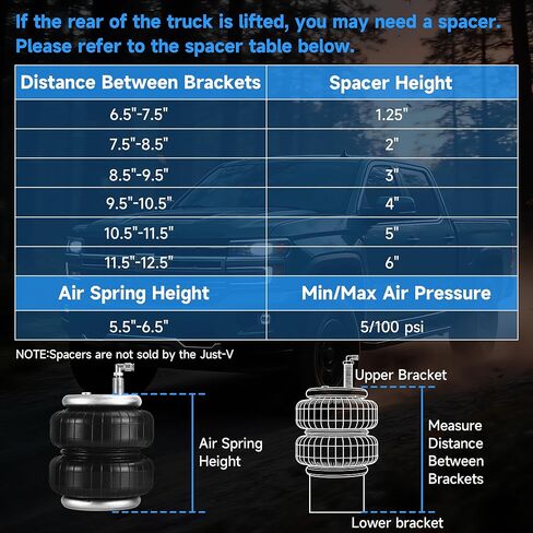 طقم تعليق أكياس الهواء الخلفية من Just-V لسيارة Toyota Tacoma Prerunner 2005-2023 2WD Tacoma 2WD/4WD، سعة 5000 رطل من قدرة تسوية الحمل، بديل لـ Firestone 2407 in Kuwait