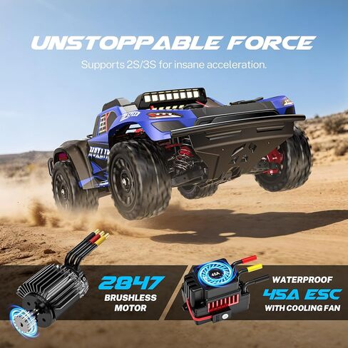 Hosim 1/14 Brushless RC Car for Adults & Kids 60KM/H, Fast Hobby RC Trucks 4WD Off Road RC Car, All Terrain Electric Remote Control Car, Waterproof RC Short Course Truck Toy Gift for Kids Age 8+ in Kuwait