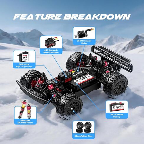 Hosim 1/14 Brushless RC Car for Adults & Kids 60KM/H, Fast Hobby RC Trucks 4WD Off Road RC Car, All Terrain Electric Remote Control Car, Waterproof RC Short Course Truck Toy Gift for Kids Age 8+ in Kuwait