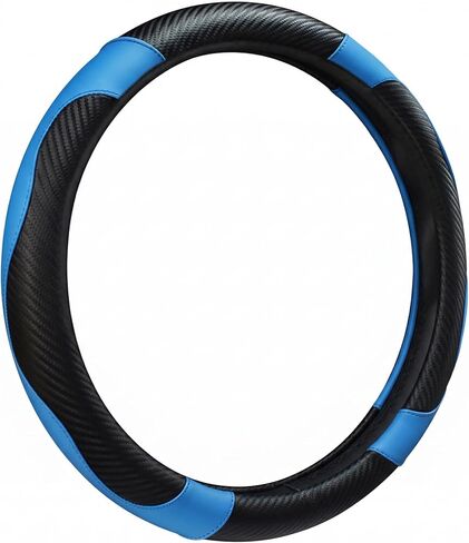 Steering Wheel Cover, 15 Inch Black Blue Carbon Fiber Leather Anti-Slip Protector Universal 38cm Breathable Steering Wheel Accessories for Men Women Automotive Interior Decoration in Kuwait