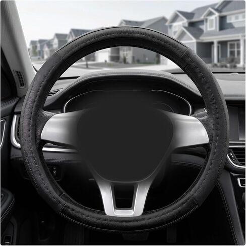 Car Steering Wheel Cover, Microfiber Leather Steering Wheel Protector with Anti-Slip Lining, Soft Grip Sporty Protective Cover Fits 14.5-15 Inch Steering Wheels, Car Accessories (Black) in Kuwait