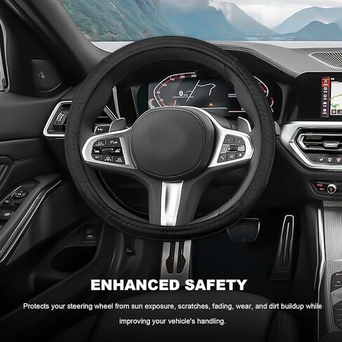 Car Steering Wheel Cover, Microfiber Leather Steering Wheel Protector with Anti-Slip Lining, Soft Grip Sporty Protective Cover Fits 14.5-15 Inch Steering Wheels, Car Accessories (Black) in Kuwait