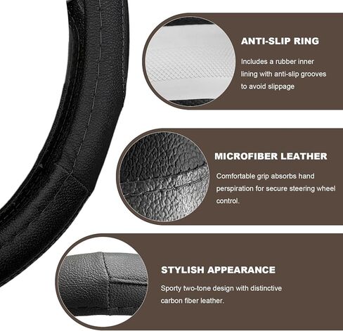 Car Steering Wheel Cover, Microfiber Leather Steering Wheel Protector with Anti-Slip Lining, Soft Grip Sporty Protective Cover Fits 14.5-15 Inch Steering Wheels, Car Accessories (Black) in Kuwait