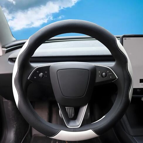 Steering Wheel Cover Custom Fit for Tesla Model 3/Y Juniper Highland 2016-2025 2026 Accessories, Fashionable Microfiber Leather Steering Wheel Protector for Tesla Model 3/Y, Black White in Saudi Arabia