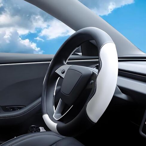 Steering Wheel Cover Custom Fit for Tesla Model 3/Y Juniper Highland 2016-2025 2026 Accessories, Fashionable Microfiber Leather Steering Wheel Protector for Tesla Model 3/Y, Black White in Saudi Arabia