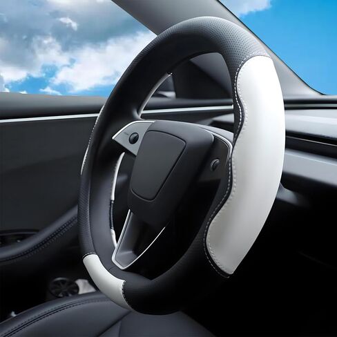 Steering Wheel Cover Custom Fit for Tesla Model 3/Y Juniper Highland 2016-2025 2026 Accessories, Fashionable Microfiber Leather Steering Wheel Protector for Tesla Model 3/Y, Black White in Saudi Arabia