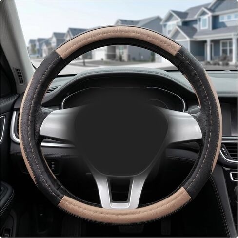 Car Steering Wheel Cover, Microfiber Leather Steering Wheel Protector with Anti-Slip Lining, Soft Grip Sporty Protective Cover Fits 14.5-15 Inch Steering Wheels, Car Accessories (Black) in Kuwait