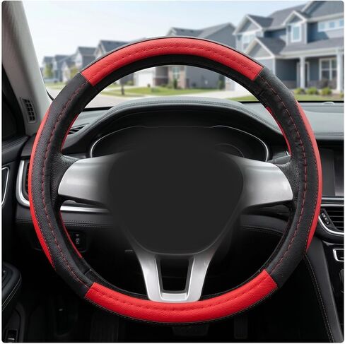 Car Steering Wheel Cover, Microfiber Leather Steering Wheel Protector with Anti-Slip Lining, Soft Grip Sporty Protective Cover Fits 14.5-15 Inch Steering Wheels, Car Accessories (Black) in Kuwait