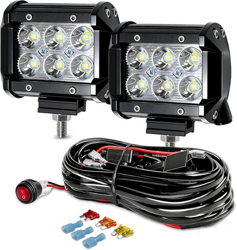 LED Light Bar 2PCS 36W 4 Inch Flood Spot Combo LED Work Light Pods Triple Row Work Driving Lamp with 12 ft Wiring Harness kit - 2 Leads in Saudi Arabia