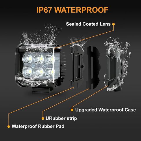 LED Light Bar 2PCS 36W 4 Inch Flood Spot Combo LED Work Light Pods Triple Row Work Driving Lamp with 12 ft Wiring Harness kit - 2 Leads in Saudi Arabia
