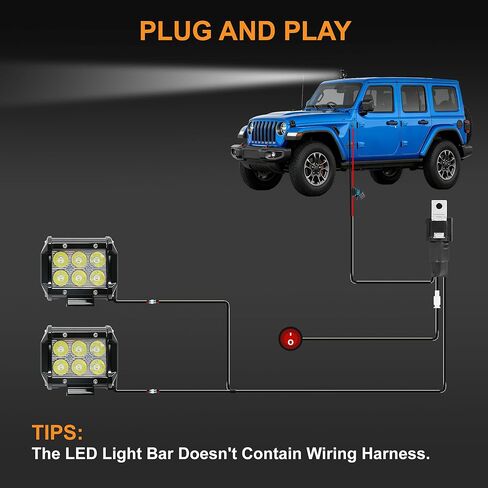 LED Light Bar 2PCS 36W 4 Inch Flood Spot Combo LED Work Light Pods Triple Row Work Driving Lamp with 12 ft Wiring Harness kit - 2 Leads in Saudi Arabia
