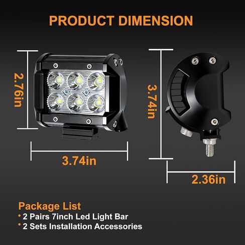 LED Light Bar 2PCS 36W 4 Inch Flood Spot Combo LED Work Light Pods Triple Row Work Driving Lamp with 12 ft Wiring Harness kit - 2 Leads in Saudi Arabia