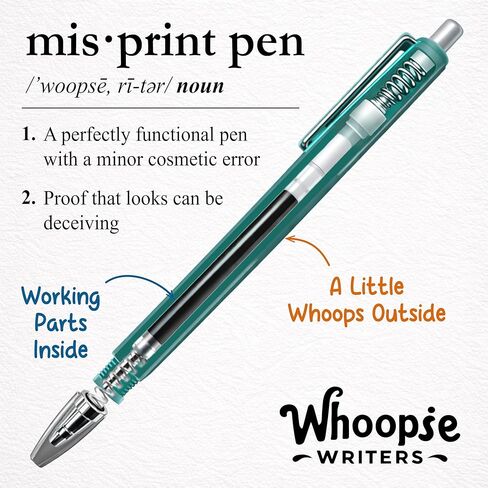 Whoopsie Writers Misprint Pens – 100 Pack Bulk Retractable Ballpoint Pens, Black & Blue Ink, Smooth Writing, Assorted Logo Errors, Office, Restaurants, School & Everyday Use in Kuwait