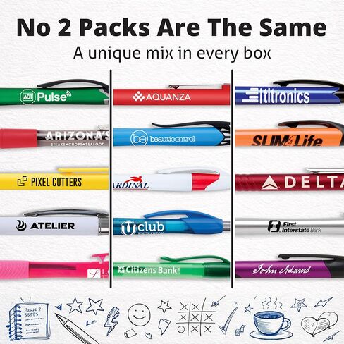 Whoopsie Writers Misprint Pens – 100 Pack Bulk Retractable Ballpoint Pens, Black & Blue Ink, Smooth Writing, Assorted Logo Errors, Office, Restaurants, School & Everyday Use in Kuwait