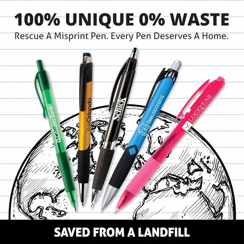 Whoopsie Writers Misprint Pens – 100 Pack Bulk Retractable Ballpoint Pens, Black & Blue Ink, Smooth Writing, Assorted Logo Errors, Office, Restaurants, School & Everyday Use in Kuwait