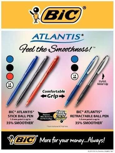 BIC Atlantis Ballpoint Pens, Retractable, Medium Point, Blue Ink, 4 Pack in Kuwait