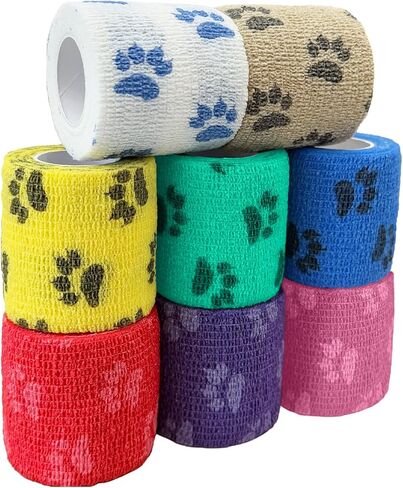 Self Adhesive Bandage Wrap - Vet Wrap for Dogs No Chew - Medical Cohesive Bandage Wrap for Wound Care, Paw Care, First Aid, Vet Tape for Pet Horses Cat Birds (2 Inch, 8 Rolls, 8 Colors) in Saudi Arabia