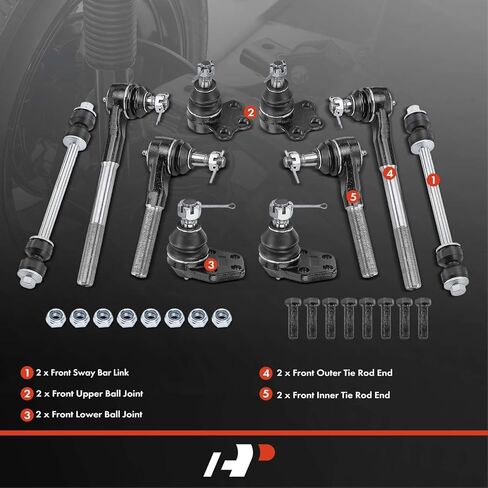 A-Premium Set of 10, Front Upper Lower Ball Joint, Sway Bar Link, Inner Outer Tie Rod End, Compatible with Dodge Ram 2500 2000-2002, Ram 3500 2000-2002, RWD Only in Kuwait