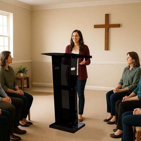 KSacry Acrylic Clear Black Podium Stand,Plexiglass Pulpits for Churches,Conference,Speeches,Weddings,Classroom,Professional Presentation Podiums in Saudi Arabia