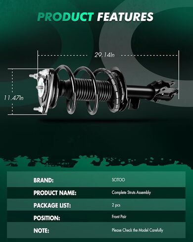 SCITOO - Front Complete Strut & Coil Spring Assembly Fits 2014-2018 for Kia Forte 2014-2016 for Kia Forte Koup 2014-2018 for Kia Forte5 with 11187 11188 - Set of 2 in Kuwait