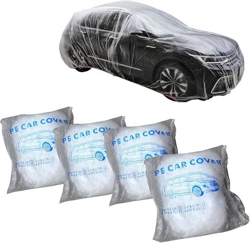 4 PCS Disposable Car Covers, Waterproof Clear Plastic Car Cover, Transparent Vehicle Cover with Elastic Band for Rain Dust Sun, Universal for Most Cars SUVs Sedans (12.5ft x 21.7ft) in Saudi Arabia