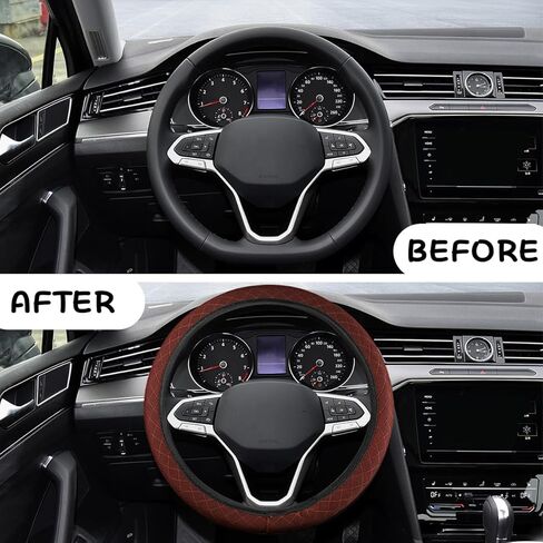 Elastic Stretch Car Steering Wheel Cover, Breathable Microfiber Ice Silk Vehicle Steer Wheel Protector for 15Inch, Anti-Slip Auto Interior Accessories Universal for SUV, Truck, RV (Red) in Saudi Arabia