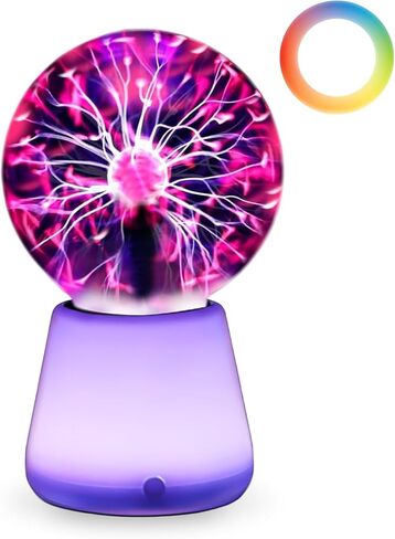 Plasma Ball Lamp 3-Inch, Touch Reactive Lightning Globe, USB-C Powered Electric Plasma Ball, 7-Color LED Base Night Light, Interactive STEM Science Toy, Desk Decor Gift in Kuwait
