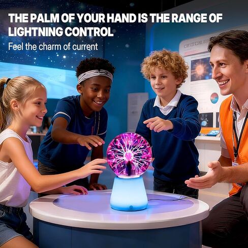 Plasma Ball Lamp 3-Inch, Touch Reactive Lightning Globe, USB-C Powered Electric Plasma Ball, 7-Color LED Base Night Light, Interactive STEM Science Toy, Desk Decor Gift in Kuwait