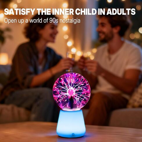 Plasma Ball Lamp 3-Inch, Touch Reactive Lightning Globe, USB-C Powered Electric Plasma Ball, 7-Color LED Base Night Light, Interactive STEM Science Toy, Desk Decor Gift in Kuwait