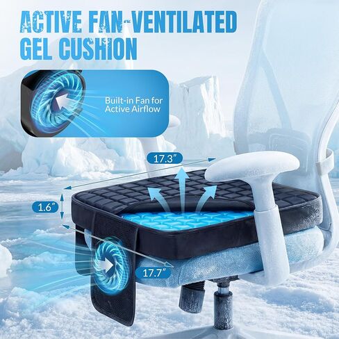 Cooling Seat Cushion with Fan, for Dad, 5V2A USB Powered (No Battery), Gel Cooling Seat Pad with 3-Speed Airflow, Plug-in Portable Seat Cushion for Office Chair, Car, Wheelchair in Saudi Arabia