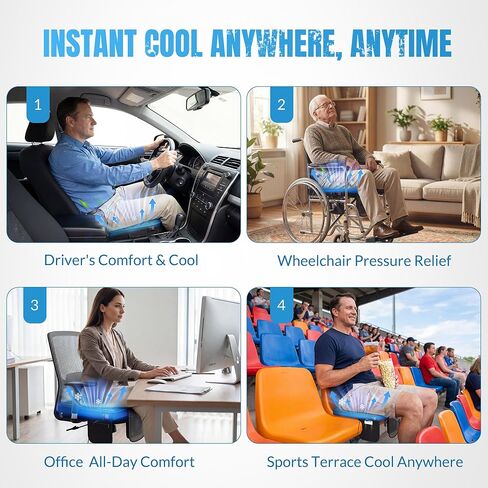 Cooling Seat Cushion with Fan, for Dad, 5V2A USB Powered (No Battery), Gel Cooling Seat Pad with 3-Speed Airflow, Plug-in Portable Seat Cushion for Office Chair, Car, Wheelchair in Saudi Arabia