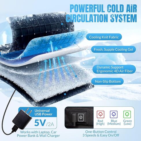 Cooling Seat Cushion with Fan, for Dad, 5V2A USB Powered (No Battery), Gel Cooling Seat Pad with 3-Speed Airflow, Plug-in Portable Seat Cushion for Office Chair, Car, Wheelchair in Saudi Arabia