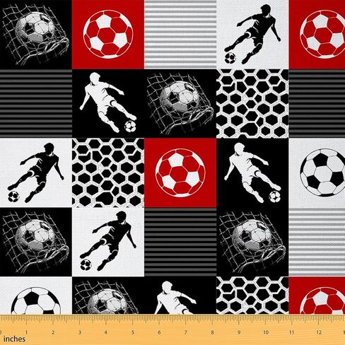 Soccer Ball Game Fabric by The Yard Kids Boys Girls Football Sports Decorative Waterproof Outdoor Fabric Sports Theme Upholstery Fabric for Chairs Hexagonal DIY Fabric Red, 1 Yard in Kuwait