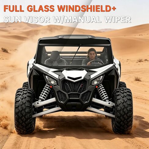ECOTRIC Full Glass Windshield+ Sun Visor W/Manual Wiper Compatible With Can Am Maverick X3/ X3 Max 64" Or 72" Models 2017-2025 Front Windscreen Powder Coated in Kuwait