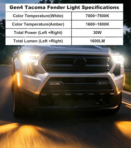 LED Side Marker Lights for 2024-2026 Toyota Tacoma Fender Light White DRL with Startup Animation & Amber Sequential Turn Signal, 4th Gen Tacoma Accessories (SR & SR5 Only) in Saudi Arabia