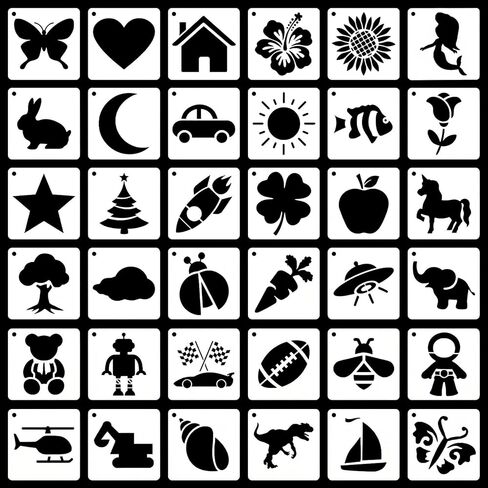 36Pcs Stencils for Kids, Drawing Stencils for Painting Crafts, Reusable Mix Pattern Tracing Stencil for Kids Painting Drawing, DIY Projects(White) in Saudi Arabia