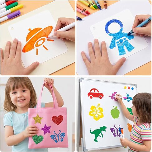 36Pcs Stencils for Kids, Drawing Stencils for Painting Crafts, Reusable Mix Pattern Tracing Stencil for Kids Painting Drawing, DIY Projects(White) in Saudi Arabia