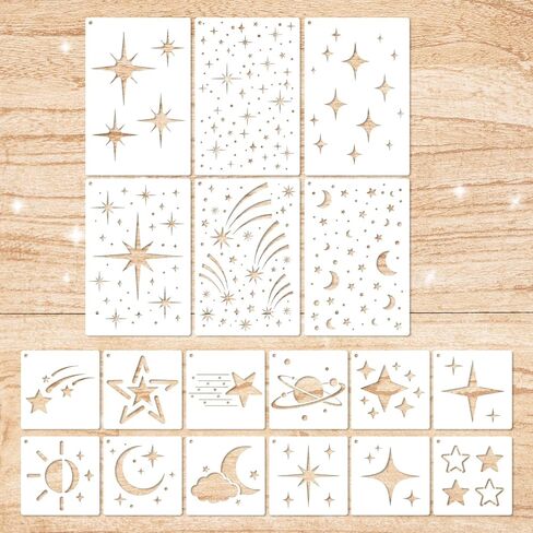 18 Pcs Star Stencils for Painting,Reusable Stars Pattern Painting Stencil Set Twinkle Star Stencils for Wall Wood Craft Canvas Fabric Home Decor in Kuwait