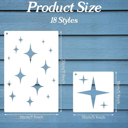 18 Pcs Star Stencils for Painting,Reusable Stars Pattern Painting Stencil Set Twinkle Star Stencils for Wall Wood Craft Canvas Fabric Home Decor in Kuwait