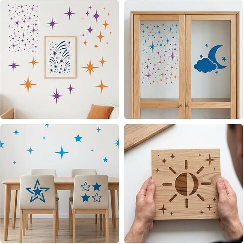 18 Pcs Star Stencils for Painting,Reusable Stars Pattern Painting Stencil Set Twinkle Star Stencils for Wall Wood Craft Canvas Fabric Home Decor in Kuwait