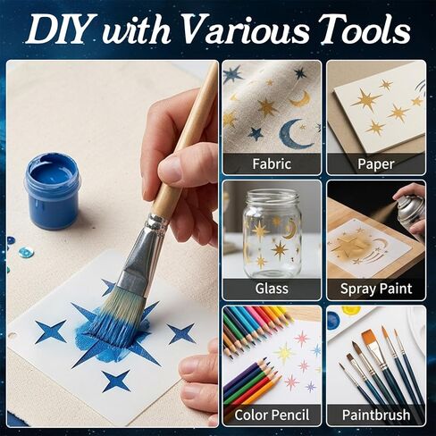 18 Pcs Star Stencils for Painting,Reusable Stars Pattern Painting Stencil Set Twinkle Star Stencils for Wall Wood Craft Canvas Fabric Home Decor in Kuwait