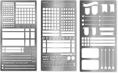 3PCS Metal Journal Stencils, Stencils for Painting Set, Reusable for Bullet Journaling, Planning, and Creative Projects in Saudi Arabia