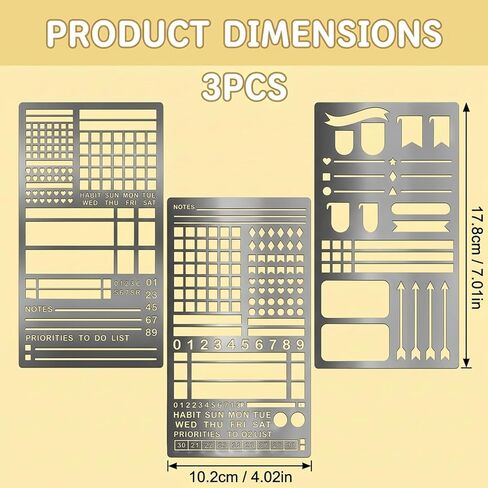 3PCS Metal Journal Stencils, Stencils for Painting Set, Reusable for Bullet Journaling, Planning, and Creative Projects in Saudi Arabia