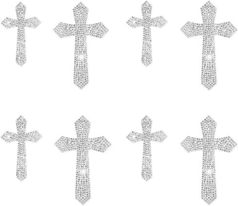 8 PCS Christian Cross Car Decals,Waterproof Silver Bling Crystal Rhinestone Car Stickers,Self-Adhesive Glitter Auto Emblem Decals Decoration for Bumper Window Laptops Luggage Helmet,2 Size in Saudi Arabia