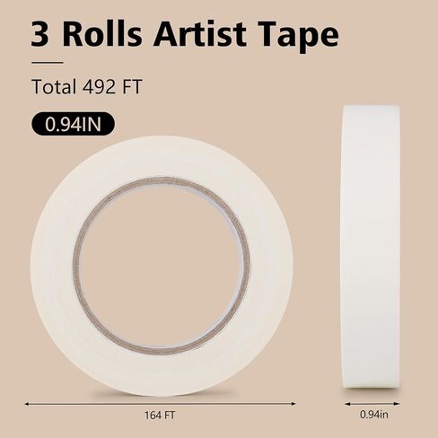 3 Rolls Artist Tape 0.98IN × 492 FT Total Watercolor Tape, Acid Free Artist Tape for Watercolor Paper Painting Masking Framing, 3 Rolls × 0.98IN × 164 FT in Saudi Arabia