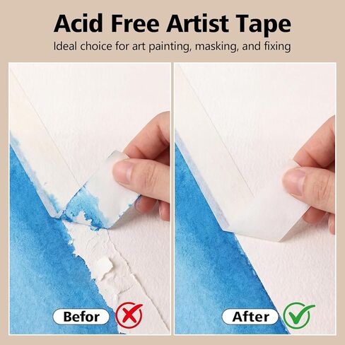 3 Rolls Artist Tape 0.98IN × 492 FT Total Watercolor Tape, Acid Free Artist Tape for Watercolor Paper Painting Masking Framing, 3 Rolls × 0.98IN × 164 FT in Saudi Arabia
