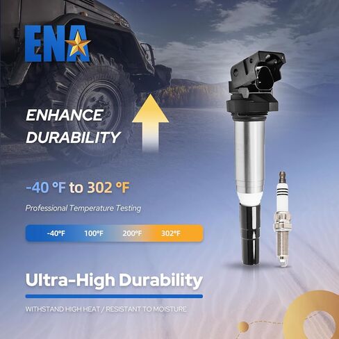 حزمة ملف الإشعال ENA وشمعات الإشعال إيريديوم متوافقة مع BMW 320i 328i 528i 428i 228i xDrive X3 X5 X1 X4 Z4 2.0L L4 2012 2013 2014 2015 2016 2017 2018 استبدال UF667 97506 مجموعة من 4 in Kuwait